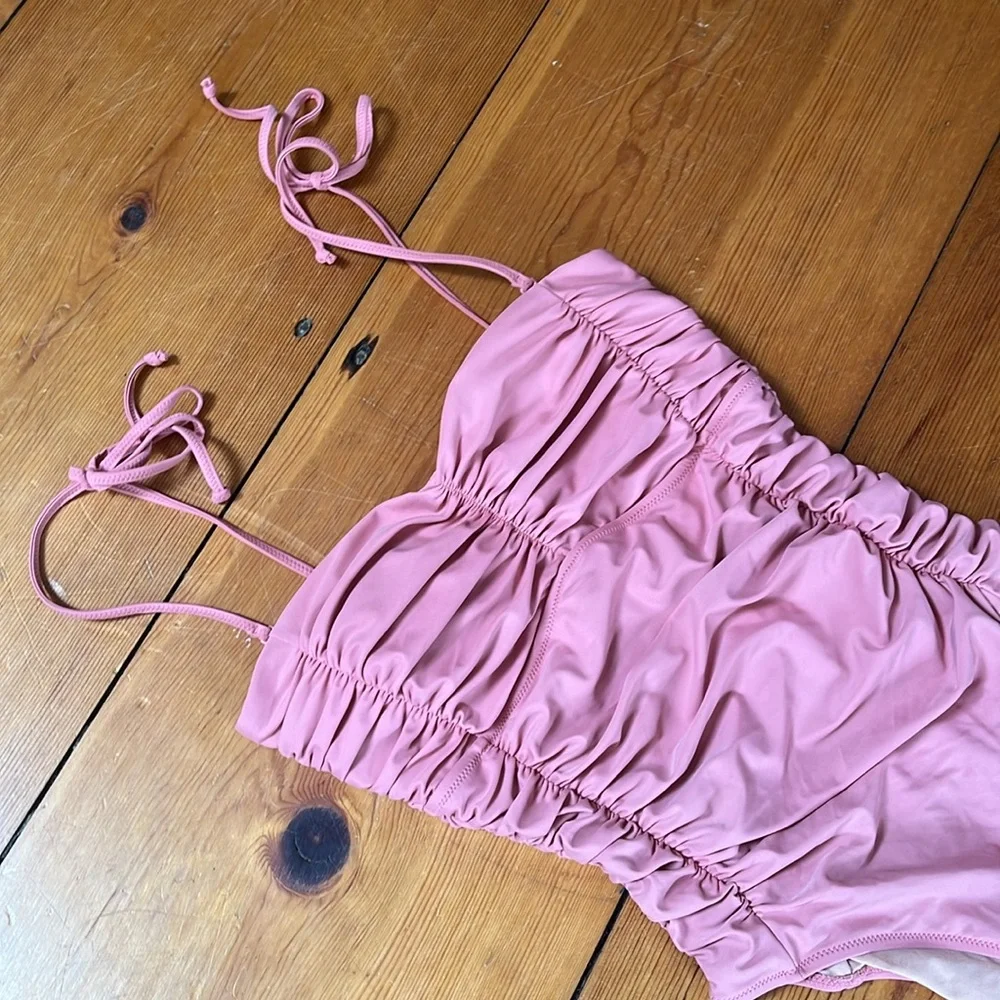 J. Crew Pink Ruched One-Piece Swimsuit